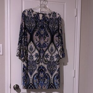 Elegant Blue and White Patterned Dress